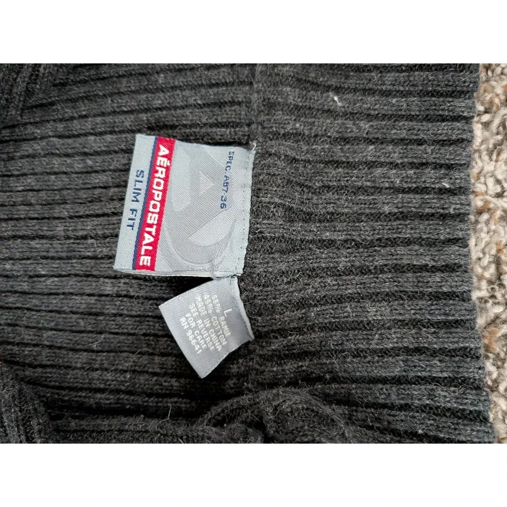 Aeropostale‎ Men's Sweater Pullover 1/4 Zip Gray Ribbed Knit Large Y2K